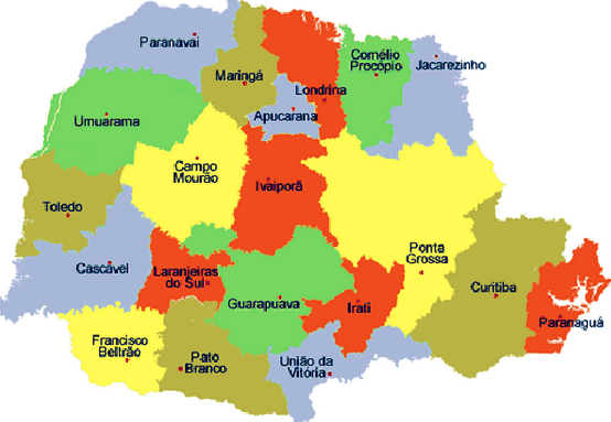 Mapa do Paraná com cidades de cobertura